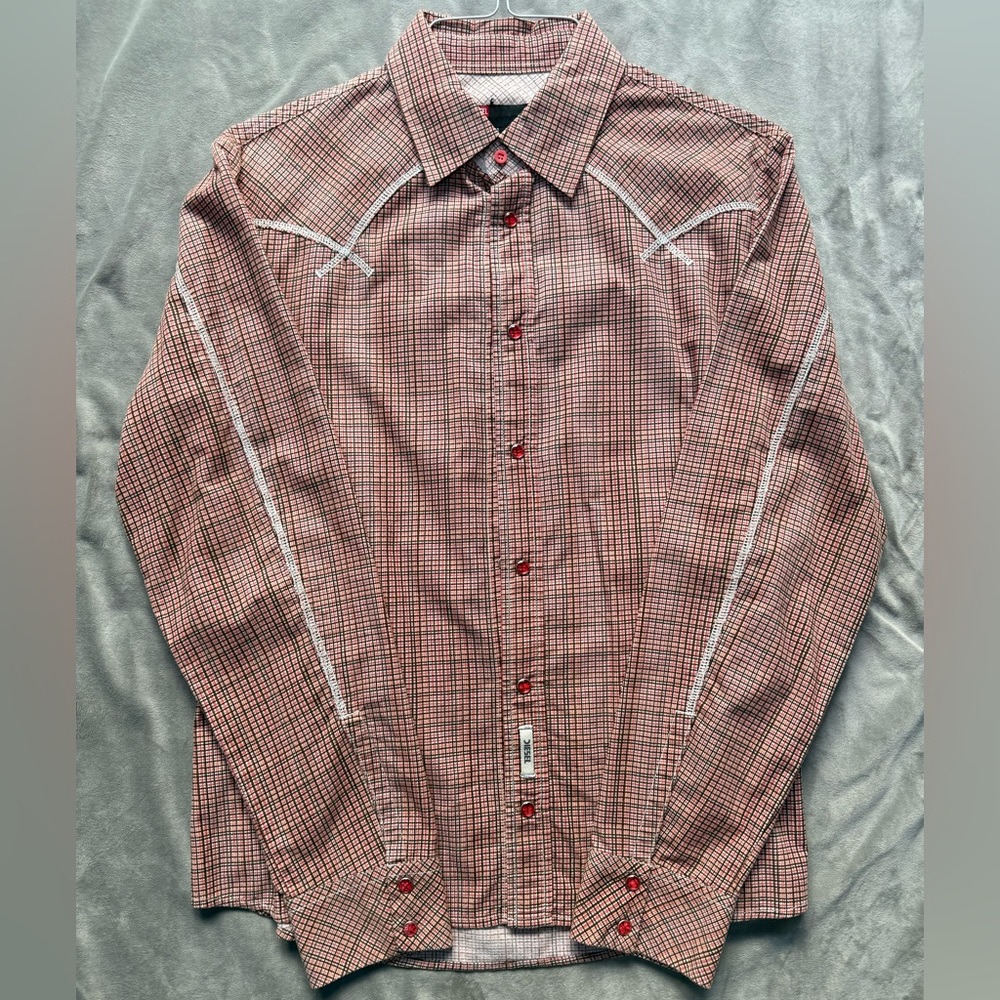 Diesel Men's Red and Black Checkered Shirt